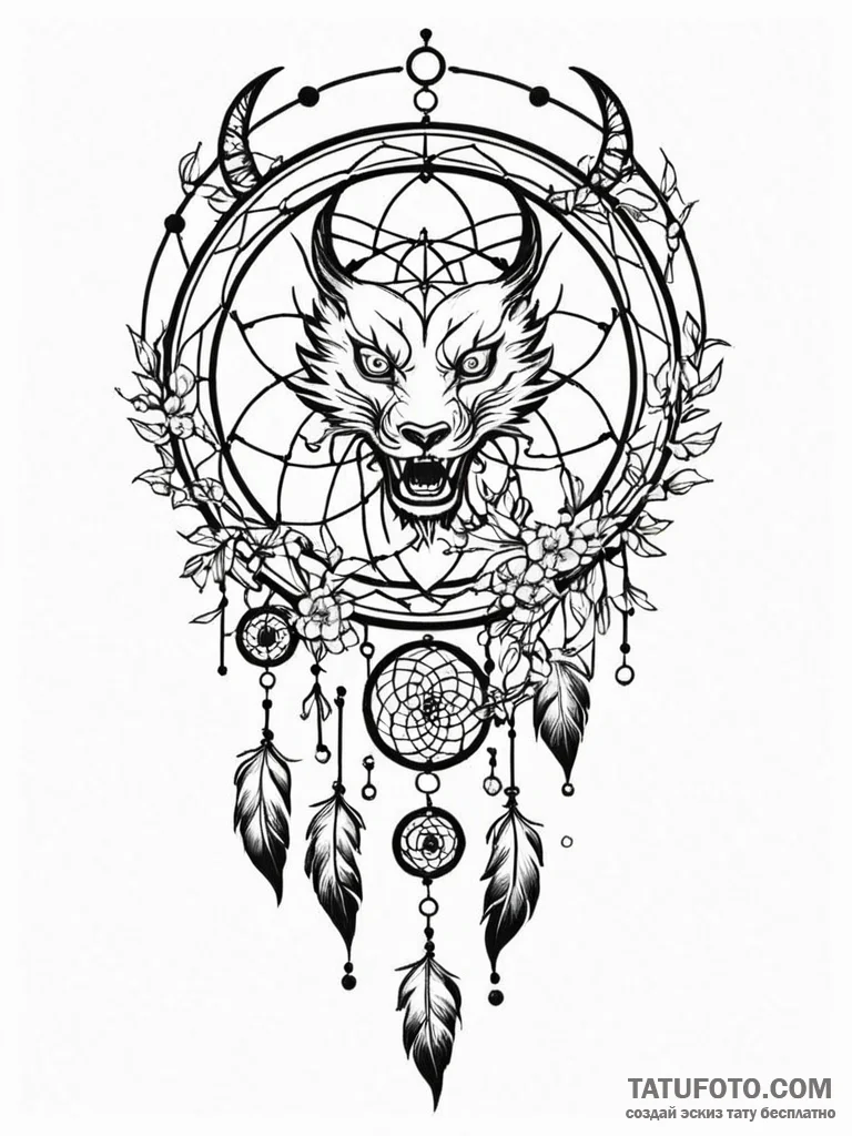 Tattoo design a dreamcatcher with shadowy fea... - эскиз тату (№1752835236_0, 18.07.2025 10:40) — Tatufoto.com