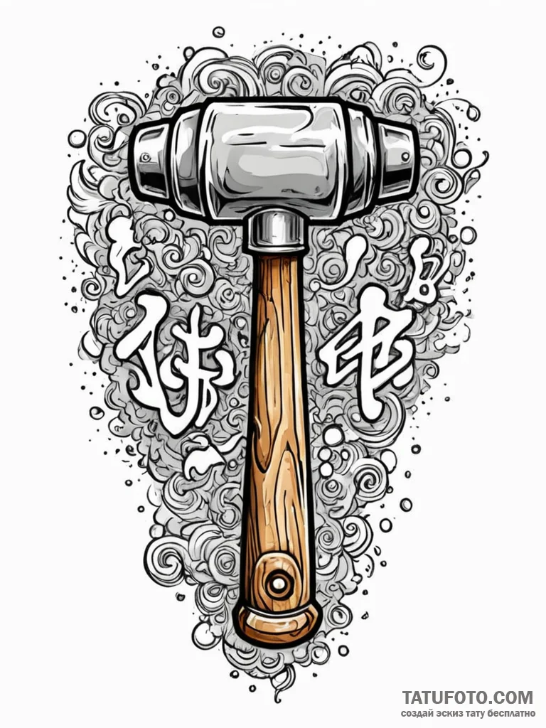 The worn, wooden handle of a well-used hammer... - эскиз тату (№1752835391_0, 18.07.2025 10:43) — Tatufoto.com