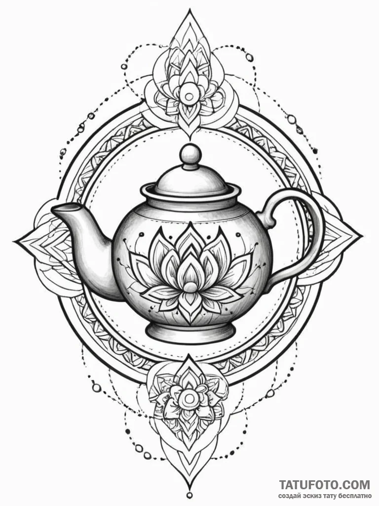 Tattoo sketch a tiny, flying teapot., tattoo... - эскиз тату (№1752835467_0, 18.07.2025 10:44) — Tatufoto.com
