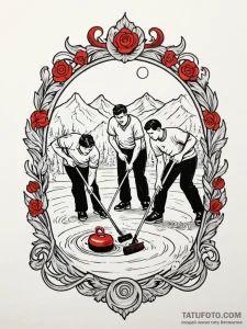 A shot of a curling team sweeping the ice., t... - эскиз тату (№1752836468_0, 18.07.2025 11:01) — Tatufoto.com