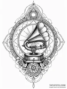 Tattoo design a small, classic phonograph wit... - эскиз тату (№1752836703_0, 18.07.2025 11:05) — Tatufoto.com