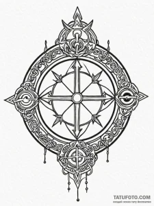 Tattoo design: a kolovrat surrounded by a rin... - эскиз тату (№1752836857_0, 18.07.2025 11:07) — Tatufoto.com