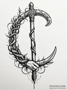 Tattoo sketch: a hand holding a scythe or a s... - эскиз тату (№1752837088_0, 18.07.2025 11:11) — Tatufoto.com