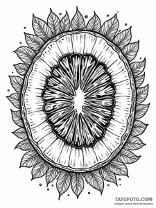 A close-up of a slice of kiwi, showing its in... - эскиз тату (№1752840051_0, 18.07.2025 12:00) — Tatufoto.com