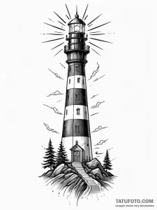 Tattoo sketch a lighthouse lamp, radiating gu... - эскиз тату (№1752841335_0, 18.07.2025 12:22) — Tatufoto.com