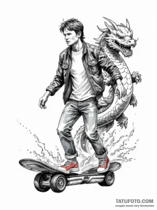 128. a watercolor sketch of marty mcfly on th... - эскиз тату (№1752841748_0, 18.07.2025 12:29) — Tatufoto.com