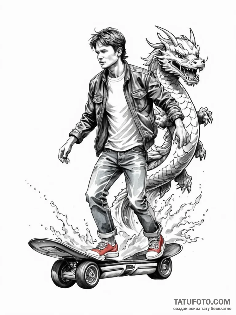 128. a watercolor sketch of marty mcfly on th... - эскиз тату (№1752841748_0, 18.07.2025 12:29) — Tatufoto.com