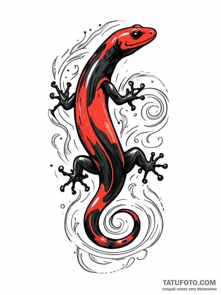 Salamander, ink illustration for tattoo, blac... - эскиз тату (№1752842878_0, 18.07.2025 12:47) — Tatufoto.com