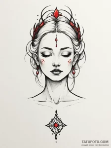 Tattoo sketch: a serene, yet haunting, depict... - эскиз тату (№1752842958_0, 18.07.2025 12:49) — Tatufoto.com