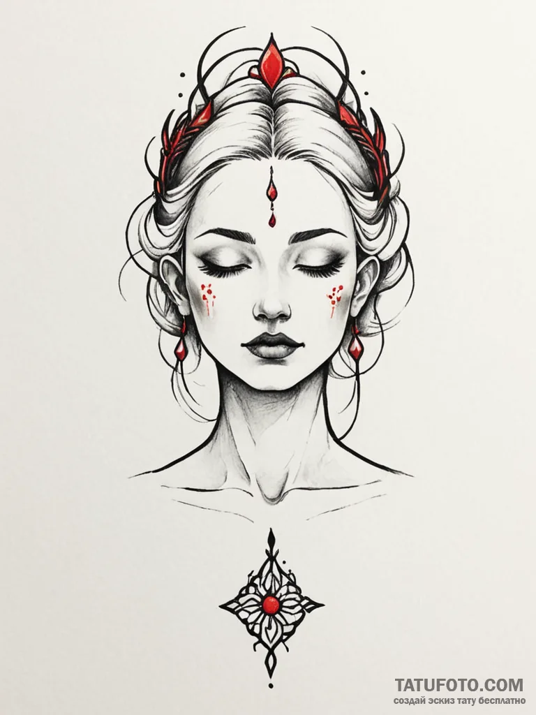 Tattoo sketch: a serene, yet haunting, depict... - эскиз тату (№1752842958_0, 18.07.2025 12:49) — Tatufoto.com