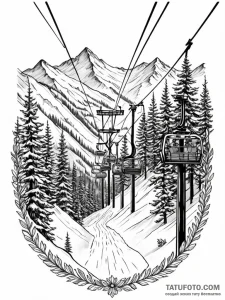 The view from a ski lift, looking down at ski... - эскиз тату (№1752843365_0, 18.07.2025 12:56) — Tatufoto.com