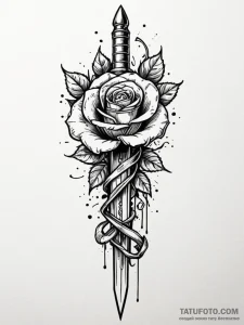 Dagger and rose, tattoo line art, trash polka... - эскиз тату (№1752843613_0, 18.07.2025 13:00) — Tatufoto.com