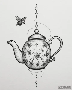 Tattoo sketch a tiny, flying teapot., tattoo... - эскиз тату (№1752844267_0, 18.07.2025 13:11) — Tatufoto.com