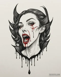 A neo-traditional tattoo of a vampire's bite... - эскиз тату (№1752844346_0, 18.07.2025 13:12) — Tatufoto.com