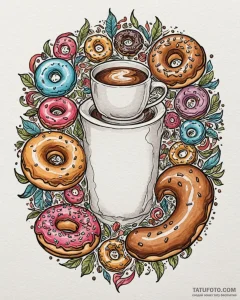 Tattoo sketch 'donut' on one, 'coffee' on the... - эскиз тату (№1752845260_0, 18.07.2025 13:27) — Tatufoto.com