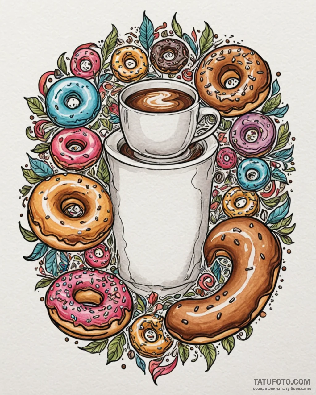 Tattoo sketch 'donut' on one, 'coffee' on the... - эскиз тату (№1752845260_0, 18.07.2025 13:27) — Tatufoto.com