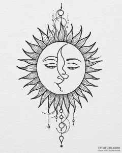 Tattoo sketch a minimalist sun and moon, half... - эскиз тату (№1752845343_0, 18.07.2025 13:29) — Tatufoto.com