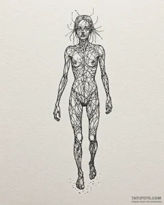 A minimalist tattoo of the "it follows" creat... - эскиз тату (№1752846268_0, 18.07.2025 13:44) — Tatufoto.com
