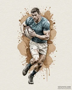 Tattoo sketch a rugby player mid-tackle., ink... - эскиз тату (№1752846519_0, 18.07.2025 13:48) — Tatufoto.com
