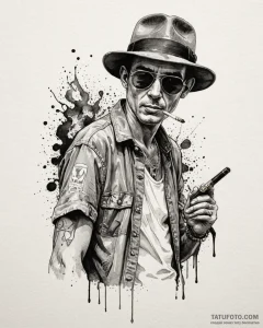 A trash polka portrait of hunter s. thompson... - эскиз тату (№1752847102_0, 18.07.2025 13:58) — Tatufoto.com