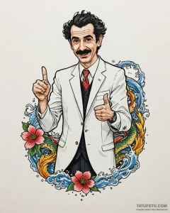 A graphic novel portrait of borat, with his t... - эскиз тату (№1752847185_0, 18.07.2025 13:59) — Tatufoto.com