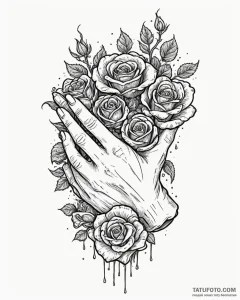 A child's hand holding a fistful of earthworm... - эскиз тату (№1752847935_0, 18.07.2025 14:12) — Tatufoto.com