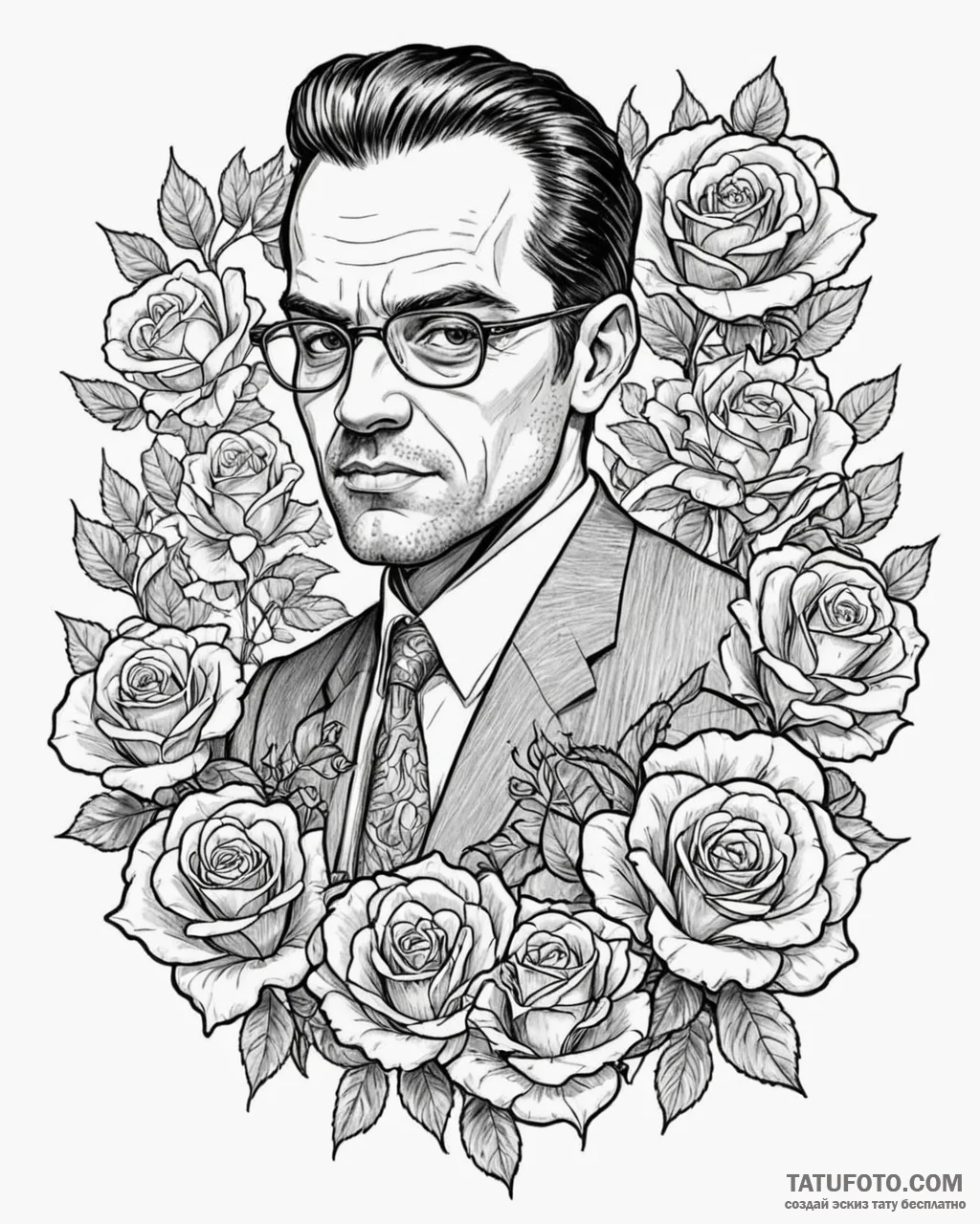 A graphic novel style portrait of agent smith... - эскиз тату (№1752848104_0, 18.07.2025 14:15) — Tatufoto.com