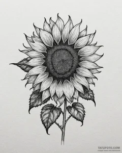 Sunflower, tattoo drawing outline, realistic... - эскиз тату (№1752848442_0, 18.07.2025 14:20) — Tatufoto.com