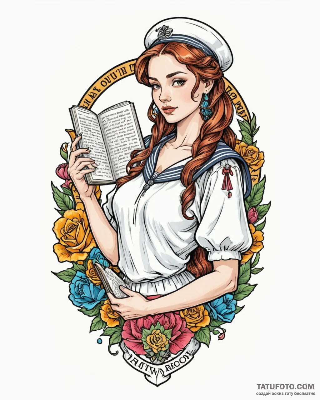 Tattoo design a virgo maiden, holding a book... - эскиз тату (№1752848867_0, 18.07.2025 14:27) — Tatufoto.com