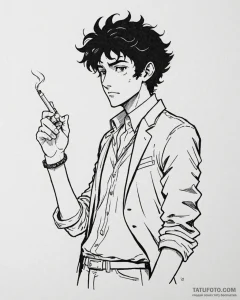 A graphic novel style tattoo of spike spiegel... - эскиз тату (№1752849206_0, 18.07.2025 14:33) — Tatufoto.com