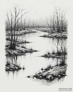 A watercolor landscape of the dead marshes, w... - эскиз тату (№1752849461_0, 18.07.2025 14:37) — Tatufoto.com