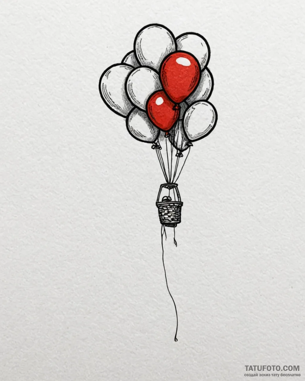 Tattoo sketch a balloon floating with a small... - эскиз тату (№1752849630_0, 18.07.2025 14:40) — Tatufoto.com