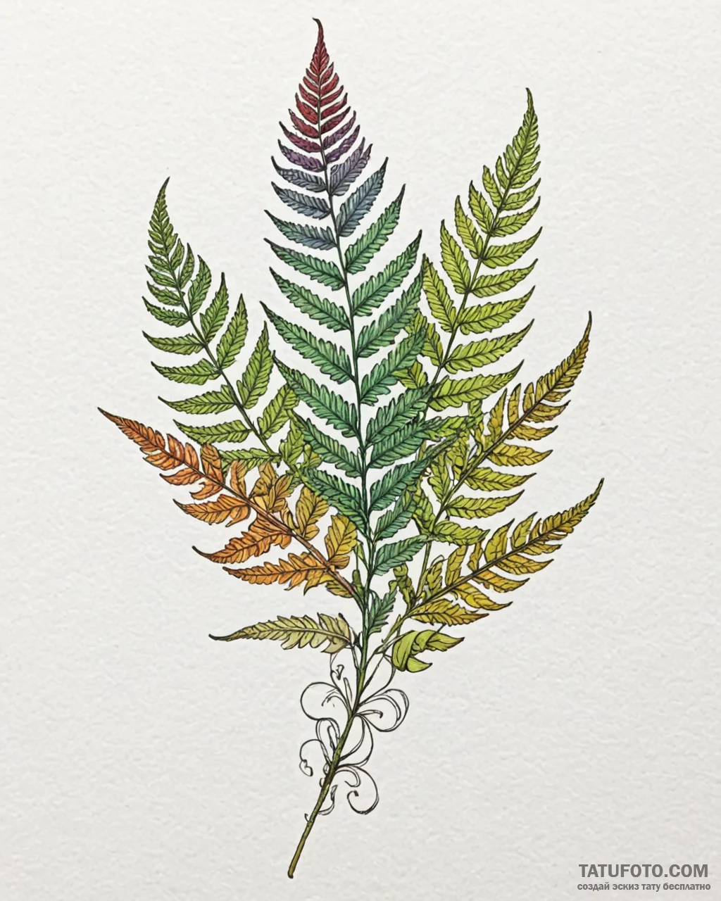 Tattoo sketch a detailed fern leaf, showing i... - эскиз тату (№1752849800_0, 18.07.2025 14:43) — Tatufoto.com