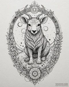 Tattoo design a zodiac animal guarding an anc... - эскиз тату (№1752849886_0, 18.07.2025 14:44) — Tatufoto.com