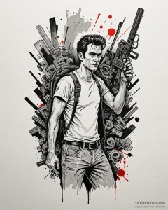 A graphic novel panel of ash williams from th... - эскиз тату (№1752850649_0, 18.07.2025 14:57) — Tatufoto.com