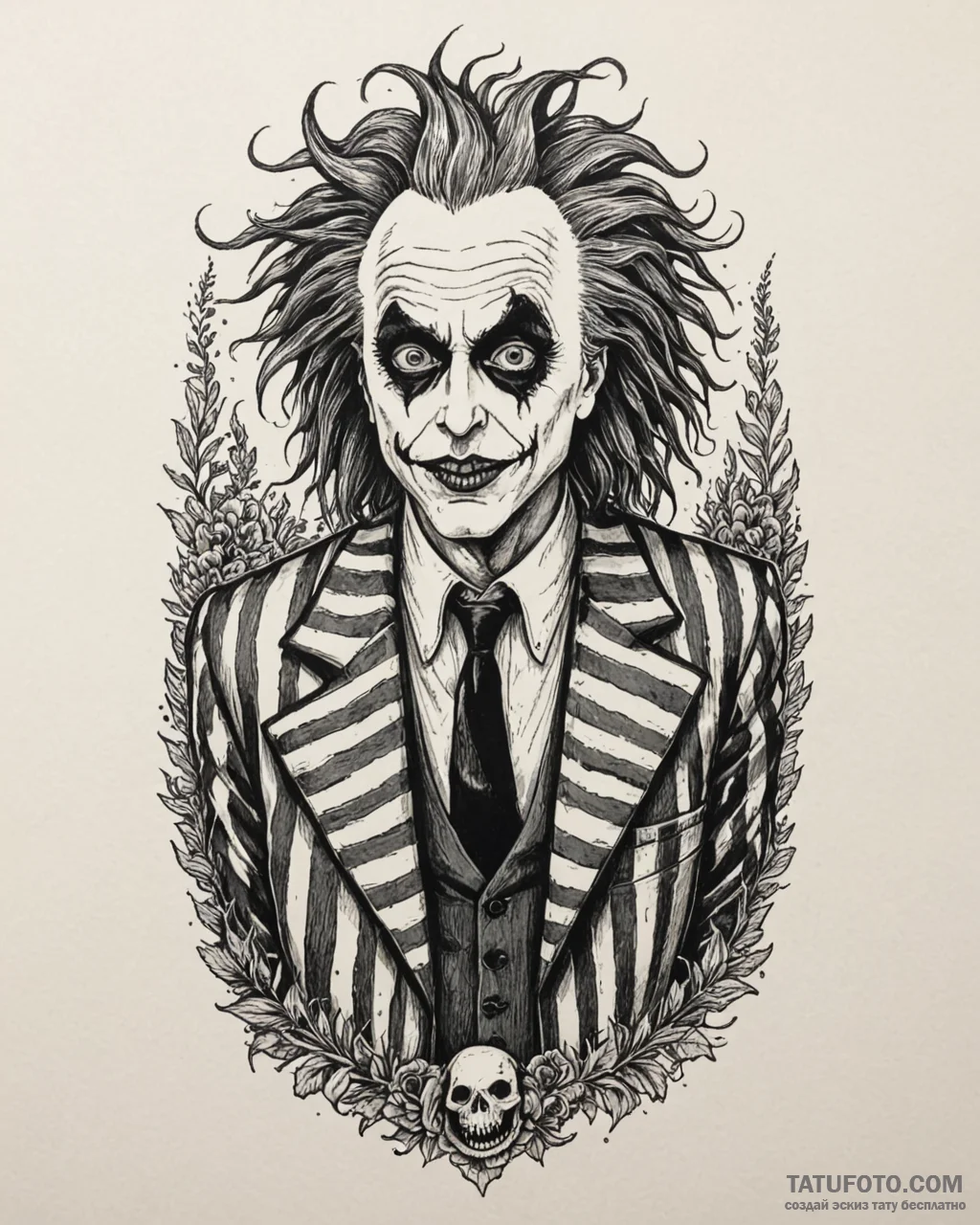 A graphic novel portrait of beetlejuice, "it'... - эскиз тату (№1752853518_0, 18.07.2025 15:45) — Tatufoto.com