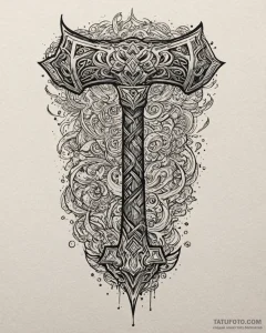 A sketch of thor's hammer, mjolnir, with ligh... - эскиз тату (№1752854038_0, 18.07.2025 15:53) — Tatufoto.com