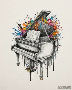 A close-up of the keys of a vintage, well-use... - эскиз тату (№1752854207_0, 18.07.2025 15:56) — Tatufoto.com
