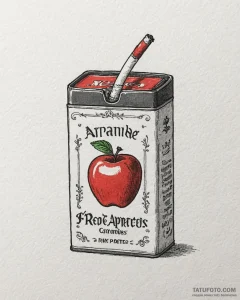 A neo-traditional tattoo of a "red apple" cig... - эскиз тату (№1752854377_0, 18.07.2025 15:59) — Tatufoto.com
