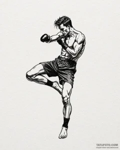 Tattoo sketch a silhouette of a fighter mid-k... - эскиз тату (№1752854461_0, 18.07.2025 16:01) — Tatufoto.com