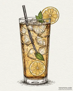 A glass of iced tea with lemon and mint, cond... - эскиз тату (№1752855226_0, 18.07.2025 16:13) — Tatufoto.com
