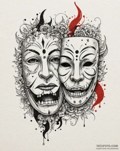 Tattoo design two halves of a theatre mask, o... - эскиз тату (№1752855649_0, 18.07.2025 16:20) — Tatufoto.com