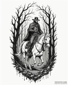 A trash polka tattoo of the headless horseman... - эскиз тату (№1752855734_0, 18.07.2025 16:22) — Tatufoto.com