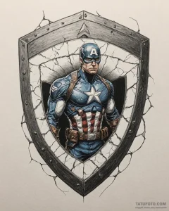 A graphic novel panel of captain america's sh... - эскиз тату (№1752856500_0, 18.07.2025 16:35) — Tatufoto.com