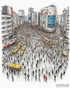 The organized chaos of shibuya crossing in to... - эскиз тату (№1752856669_0, 18.07.2025 16:37) — Tatufoto.com