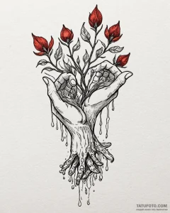 Tattoo sketch a small sapling being watered b... - эскиз тату (№1752856754_0, 18.07.2025 16:39) — Tatufoto.com