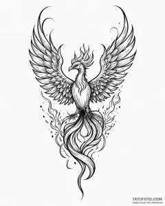 Tattoo sketch a phoenix rising majestically f... - эскиз тату (№1752858977_0, 18.07.2025 17:16) — Tatufoto.com