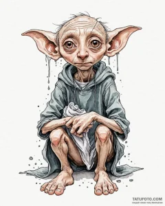 A sketch of dobby the house-elf, with his big... - эскиз тату (№1752859834_0, 18.07.2025 17:30) — Tatufoto.com