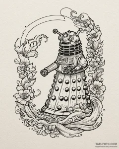 A sketch of a dalek, with the "exterminate!"... - эскиз тату (№1752860179_0, 18.07.2025 17:36) — Tatufoto.com