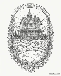 A linework tattoo of the "there's no place li... - эскиз тату (№1752860265_0, 18.07.2025 17:37) — Tatufoto.com